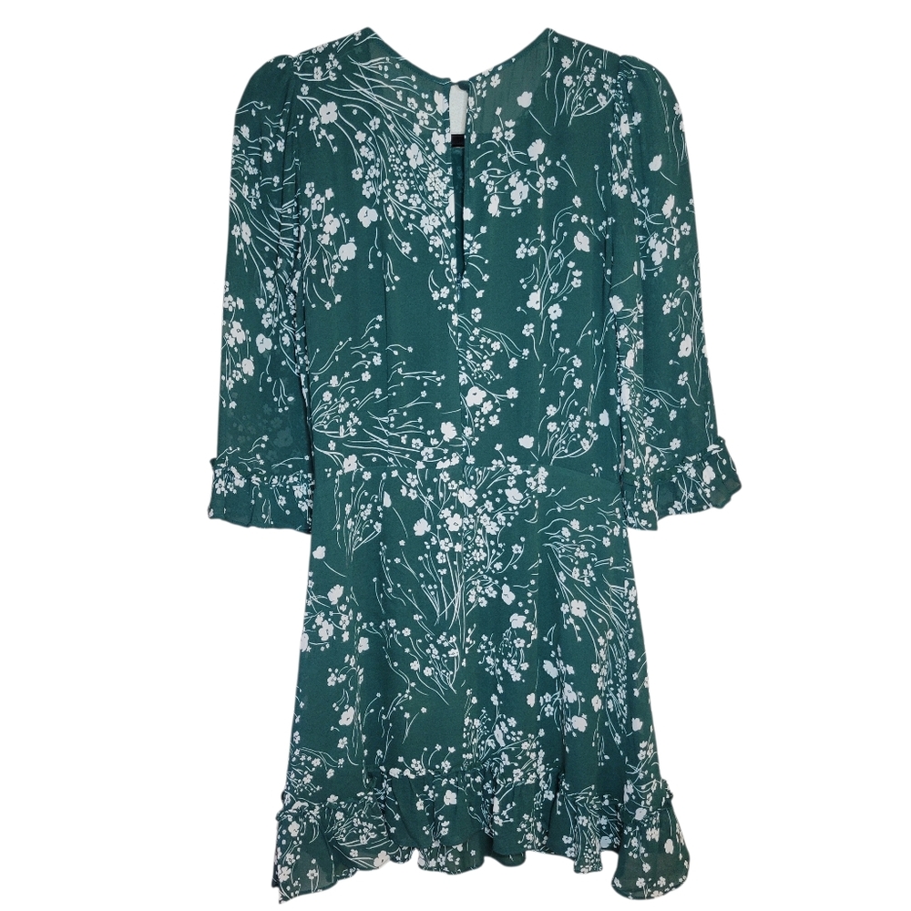 Reformation Doutzen Floral Green Mini Dress with Ruffle Sleeves and Hem Size 2 - Picture 3 of 15